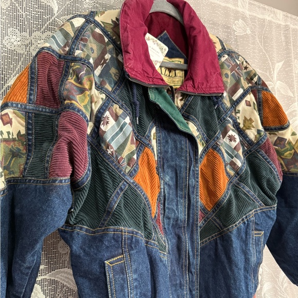 Vintage IZZI Genuine Rugged Flag Patterned Denim Coat - Picture 2 of 11